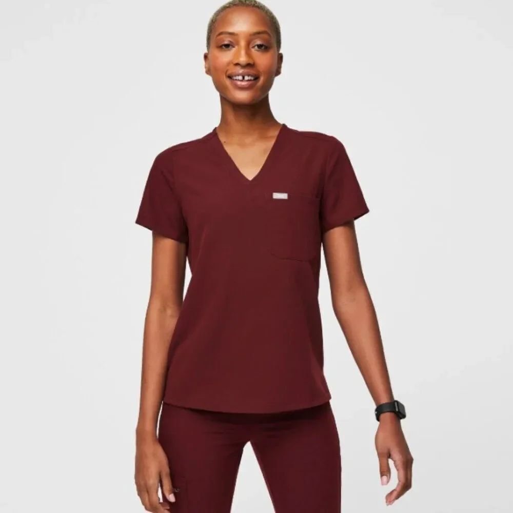 Like New! FIGS Catarina One-Pocket Scrub Top™ Burgundy in Size S